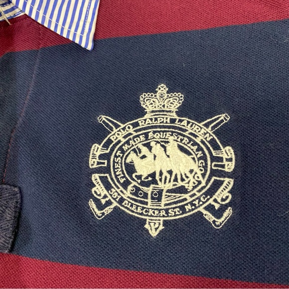 Vintage Polo Ralph Lauren Embroidered Striped Rugby Polo Shirt Size Large - Picture 2 of 9